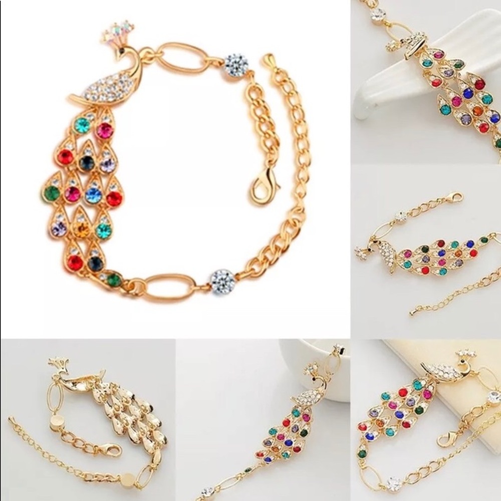 Colorful Rhinestone Peacock Bangle Bracelet